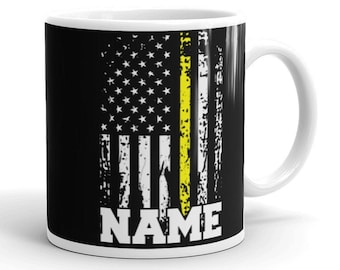 Dispatcher Geschenk Name Personalisierte Distressed USA Flagge Dispatcher Tasse Dünne Gelbe Linie 911 Kaffeetasse Amerika Individuelle Dispatcher Geschenk