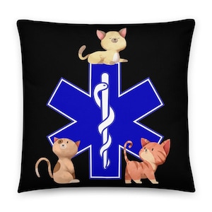 Emt Cat Lover Pillow Ems Cats Pillow Paramedic and Cats Gift Star of Life Cat Basic Pillow for EMT EMS and Paramedics Home Decor