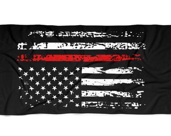 Firefighter Beach Towel Fire Department Beach Towel American Flag Thin Red Line Towel Firefighter Gift Fireman Towel Fireman Gift