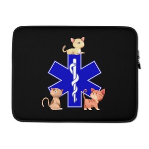 Emt Cat Lover Laptop Case Ems Cats Laptop Cover Paramedic and Cats Gift Star of Life Cat Notebook Sleeve for EMT EMS and Paramedics