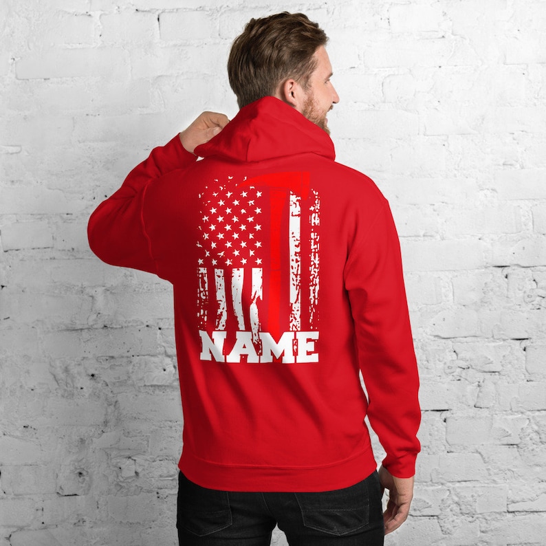 Personalized Firefighter Hoodie Customized Firefighter Gift Thin Red Line Fire Axe Firefighter Name Hoodie Firefighting Hoodie image 6