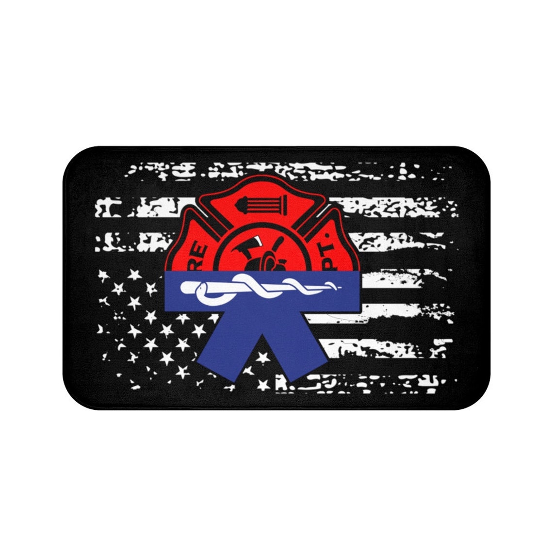 Firefighter EMT Bath Mat Fireman EMS Mat American Flag Gift Patriotic ...