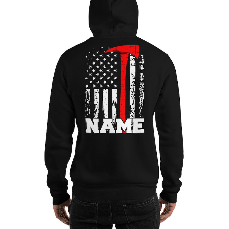 Personalized Firefighter Hoodie Customized Firefighter Gift Thin Red Line Fire Axe Firefighter Name Hoodie Firefighting Hoodie image 4