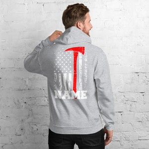 Personalized Firefighter Hoodie Customized Firefighter Gift Thin Red Line Fire Axe Firefighter Name Hoodie Firefighting Hoodie image 8
