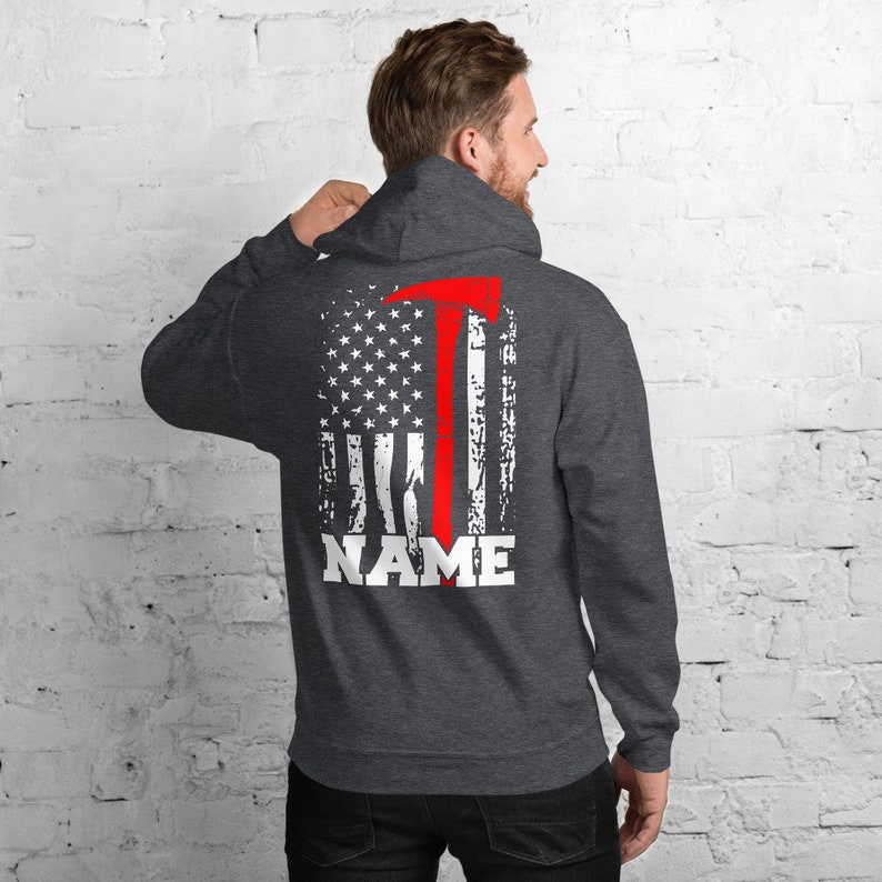 Personalized Firefighter Hoodie Customized Firefighter Gift Thin Red Line Fire Axe Firefighter Name Hoodie Firefighting Hoodie image 7