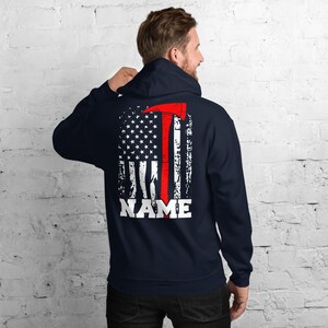 Personalized Firefighter Hoodie Customized Firefighter Gift Thin Red Line Fire Axe Firefighter Name Hoodie Firefighting Hoodie image 5
