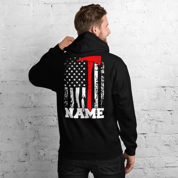 Personalized Firefighter Hoodie Customized Firefighter Gift Thin Red Line Fire Axe Firefighter Name Hoodie Firefighting Hoodie