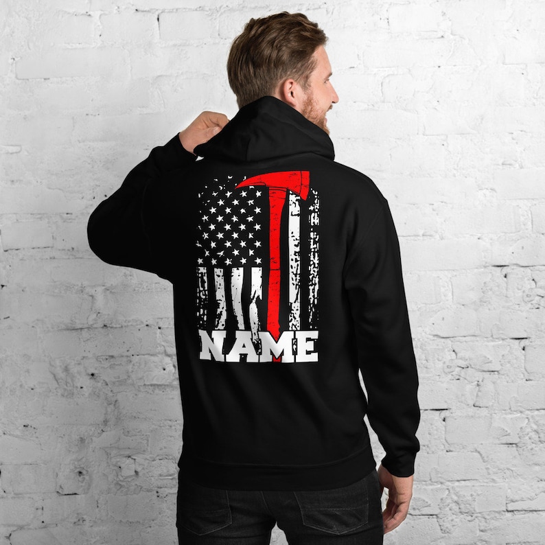 Personalized Firefighter Hoodie Customized Firefighter Gift Thin Red Line Fire Axe Firefighter Name Hoodie Firefighting Hoodie image 1