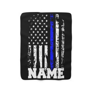 Personalisierte Polizei-Offizier-Decke maßgeschneiderte Polizei-Geschenk-Polizisten-Name amerikanische Flagge dünne blaue Linie Sherpa-Fleece-Decke