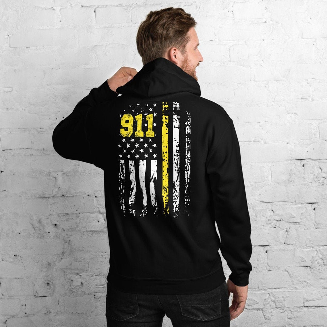 Dispatcher Hoodie 911 Distressed USA Flag Dispatcher Gift Thin Yellow