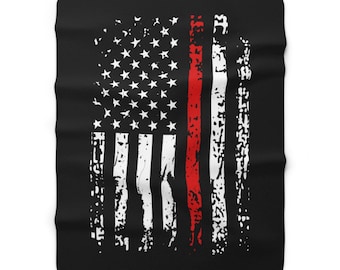 Firefighter Blanket Fireman Blanket Thin Red Line Blanket Fire Service Sherpa Fleece Blanket Firefighter Gift