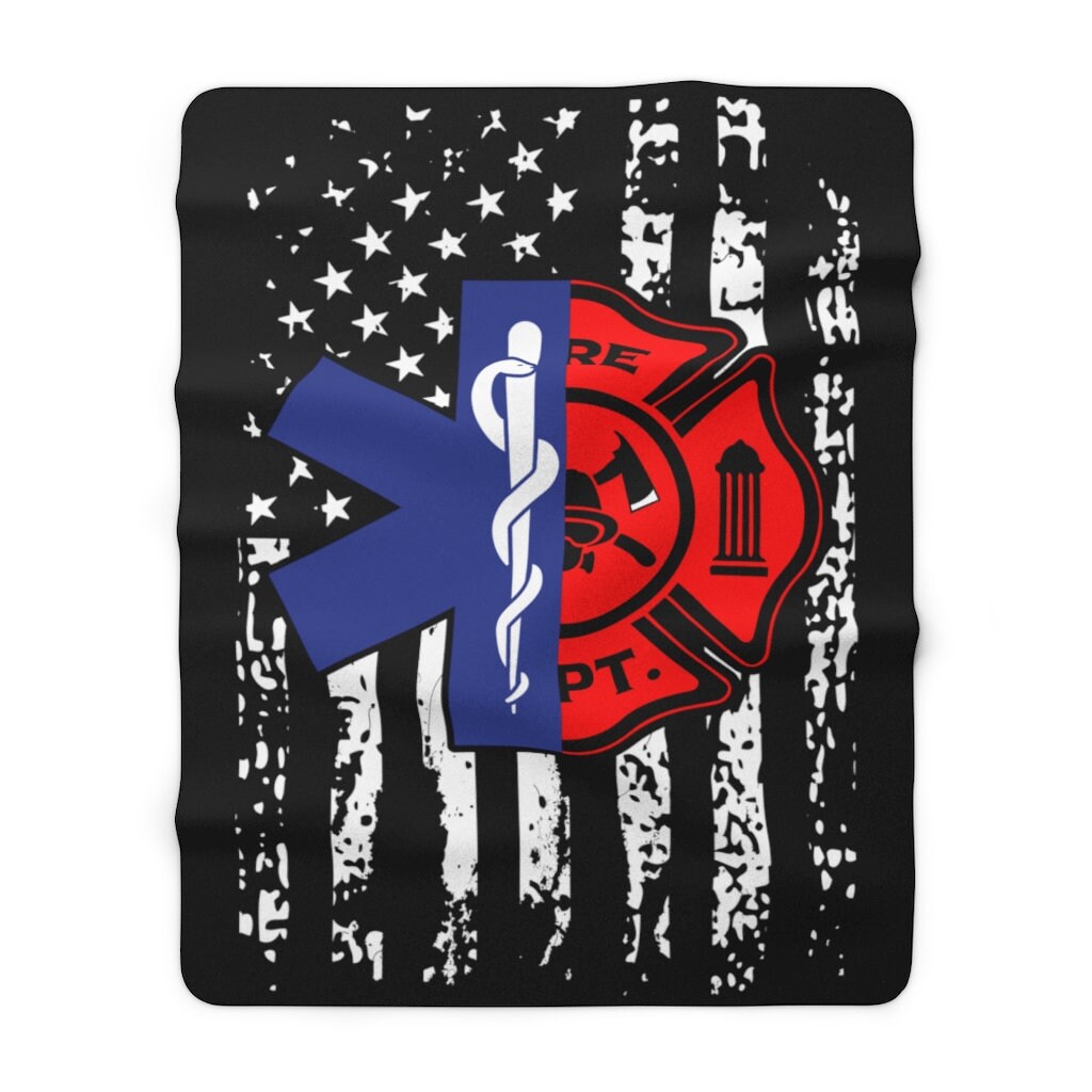 Firefighter EMT Blanket Fireman EMS Blanket Patriotic Blanket Fire Service Sherpa Fleece Blanket Firefighter Department Firefighter Gift