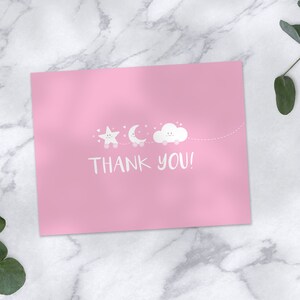 Drive Through Baby Shower Thank You Card, Baby Girl Shower, Pink Pull Toy Theme