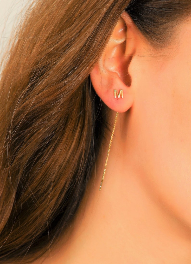 Initial Threader Earrings Chain Earrings Dainty and Etsy