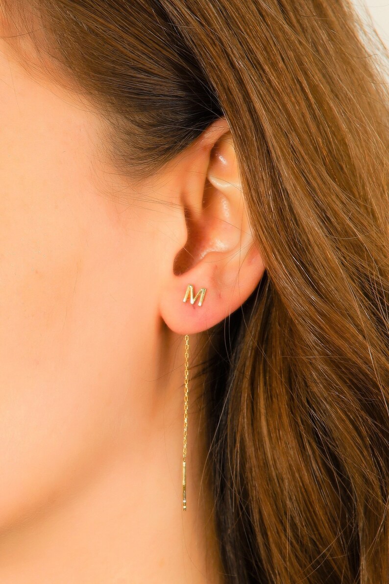 Gold Threader Earrings Initial Threader Earrings Etsy