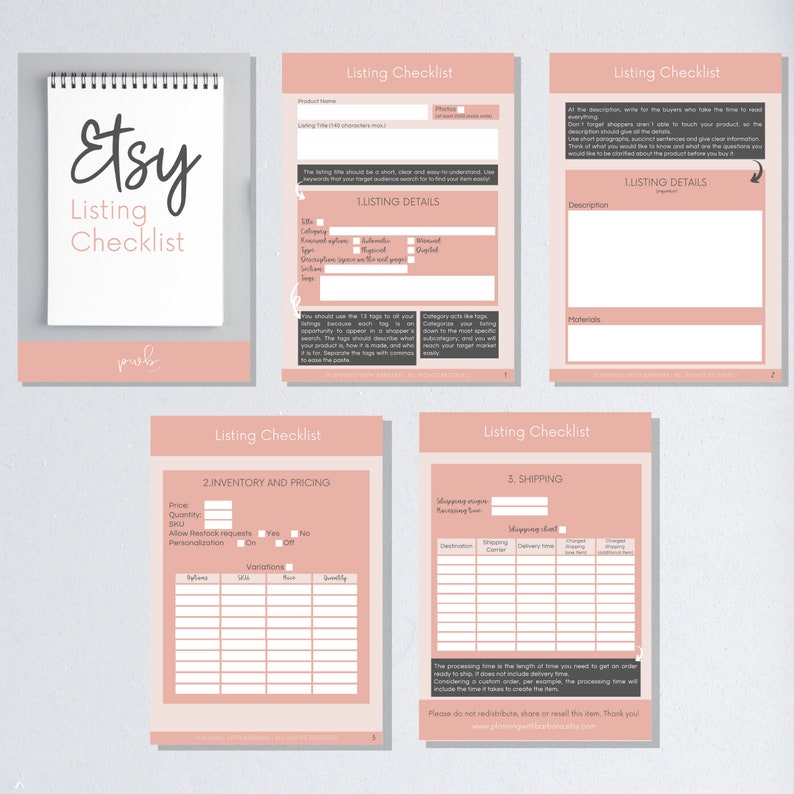 Etsy Listing Checklist Editable and Printable PDF file / Etsy Etsy