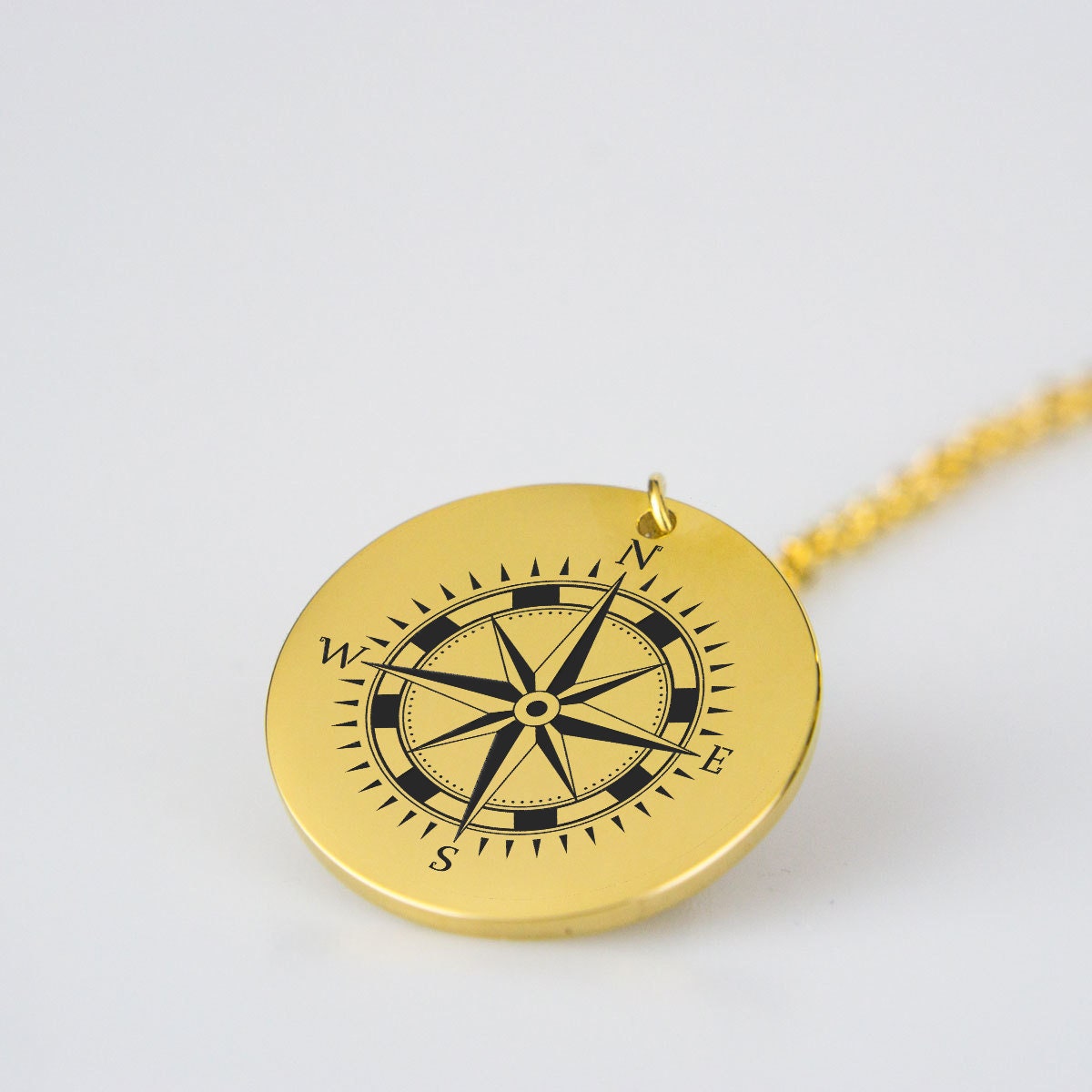 Engraved Compass Pendant Men's Necklace Customized Men Etsy