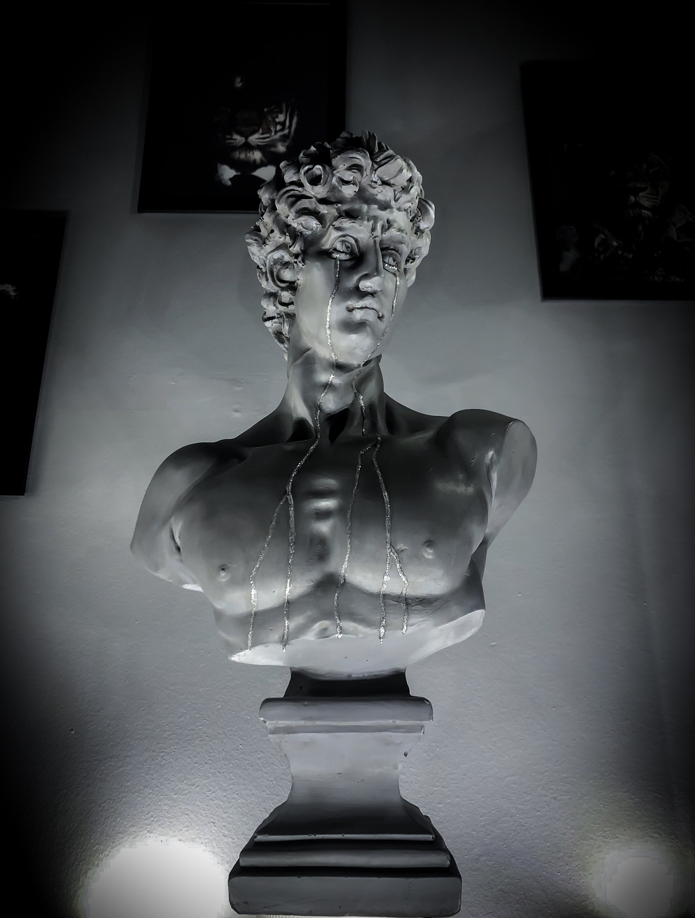 Greek God Bust Statue Black Sculpture Home Decor 31 cm Height Art