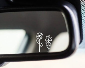 rearview mirror decal,  tiny flower sticker, small botanical decal floral, laptop car boat suv truck, holographic iridescent, opal white