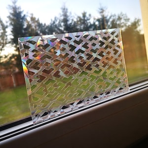art deco suncatcher sticker, geometrical pattern ornamental rainbow maker, window rainbow cling, suncatcher sticker, suncatcher for car