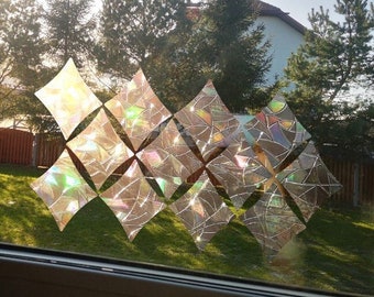 12 rhombus suncatchers, rounded rhombus rainbow maker sticker, diamond window rainbow cling, suncatcher sticker, sun catcher for car