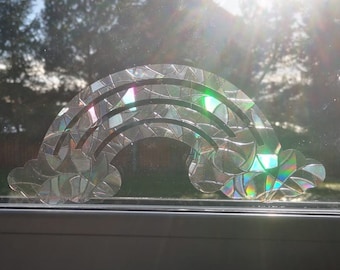 rainbow suncatcher sticker, rainbow and clouds rainbow maker, window rainbow cling, suncatcher sticker, suncatcher for car