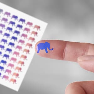 Hoja de pegatinas con diseño de elefante, pegatinas holográficas iridiscentes de color blanco ópalo para planificador, diario, pegatinas lindas