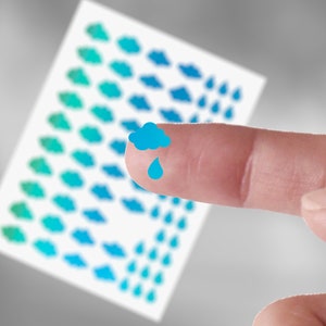 sticker sheet clouds and raindrops weather holographic iridescent opal white planner stickers journal, cute stickers