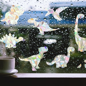 9 dinosaurs suncatchers, cute dinos rainbow maker sticker,  window rainbow cling, suncatcher sticker, sun catcher for car