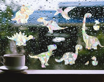 9 dinosaurs suncatchers, cute dinos rainbow maker sticker,  window rainbow cling, suncatcher sticker, sun catcher for car