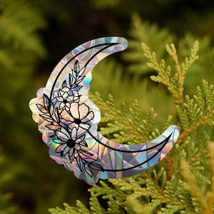 suncatcher sticker moon, floral luna rainbow maker decal, window rainbow cling, suncatcher sticker, sun catcher for car, witchy gift