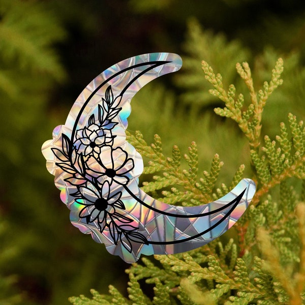 suncatcher sticker moon, floral luna rainbow maker decal, window rainbow cling, suncatcher sticker, sun catcher for car, witchy gift