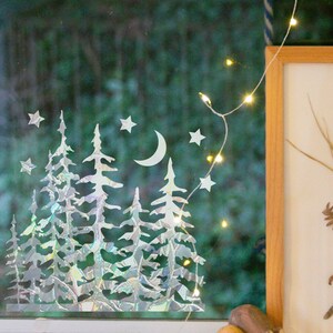 Winter Pine Trees Suncatcher Sticker: Rainbow Window Cling