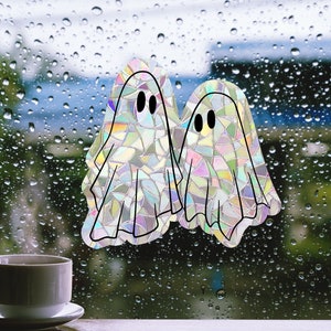 Ghost Suncatcher Sticker: Halloween Rainbow Window Cling