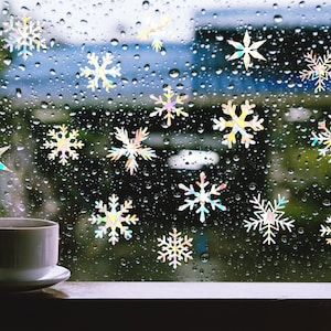 16 snowflakes suncatcher sticker, Christmas decor rainbow maker sticker,  window rainbow cling, window stickers, sun catcher for car