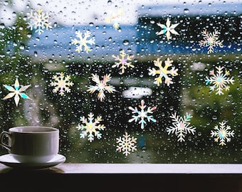 16 snowflakes suncatcher sticker, Christmas decor rainbow maker sticker,  window rainbow cling, window stickers, sun catcher for car