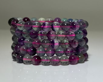Fluorite bracelet multicolored stretch high quality gemstone healing stone chakra