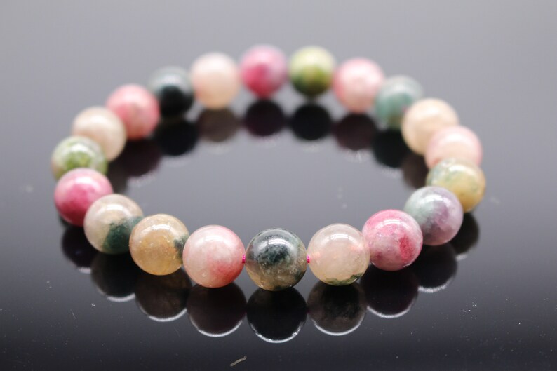 Tourmaline Bracelet Mix Multi Color Stretch 8-10 mm High Quality Natural Stone Light 0,8 cm