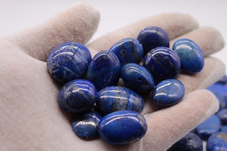 Lapis lazuli Stress Stones Drilled Oval Shape Lens Shape AA Cut Decoration Healing Stones Blue Tones Pendant with Hole