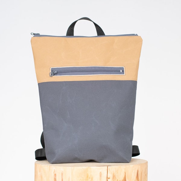 Rucksack hellbraun - grau, wasserabweisend, leicht, Urban Style, Markise, Unikat, Slowfashion, minimalistisch, robust, Geschenk für Frauen