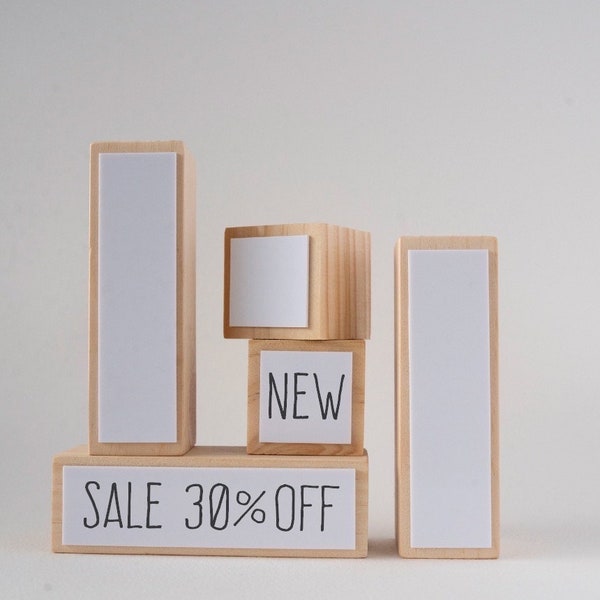 Set of 3 Dry Erase Retail Store Sign, Display, Business Sign, Store Signage, Menu, Wood Blocks, Visual Merchandising Props, Market Display