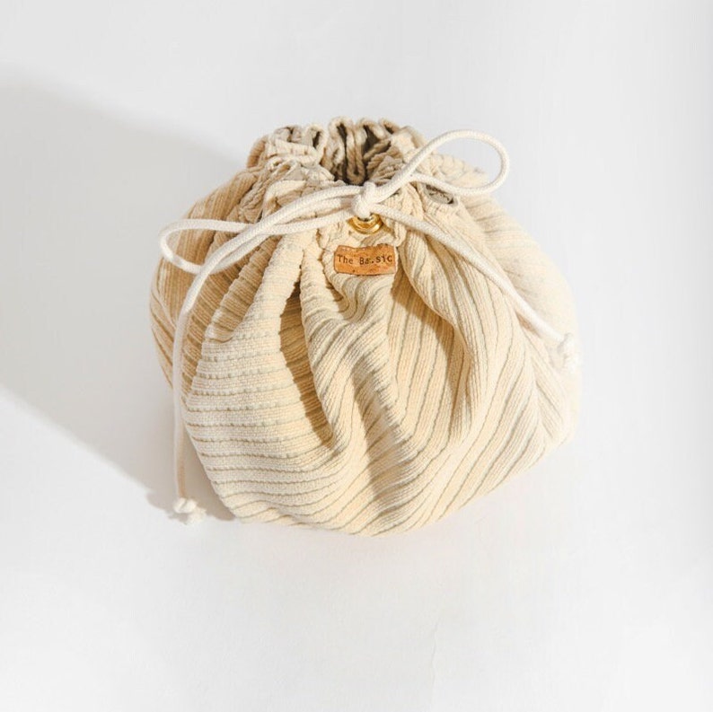 Drawstring Makeup Travel Bag Expandable Christmas Gift Holiday Gift Soft Warm Beige Cord