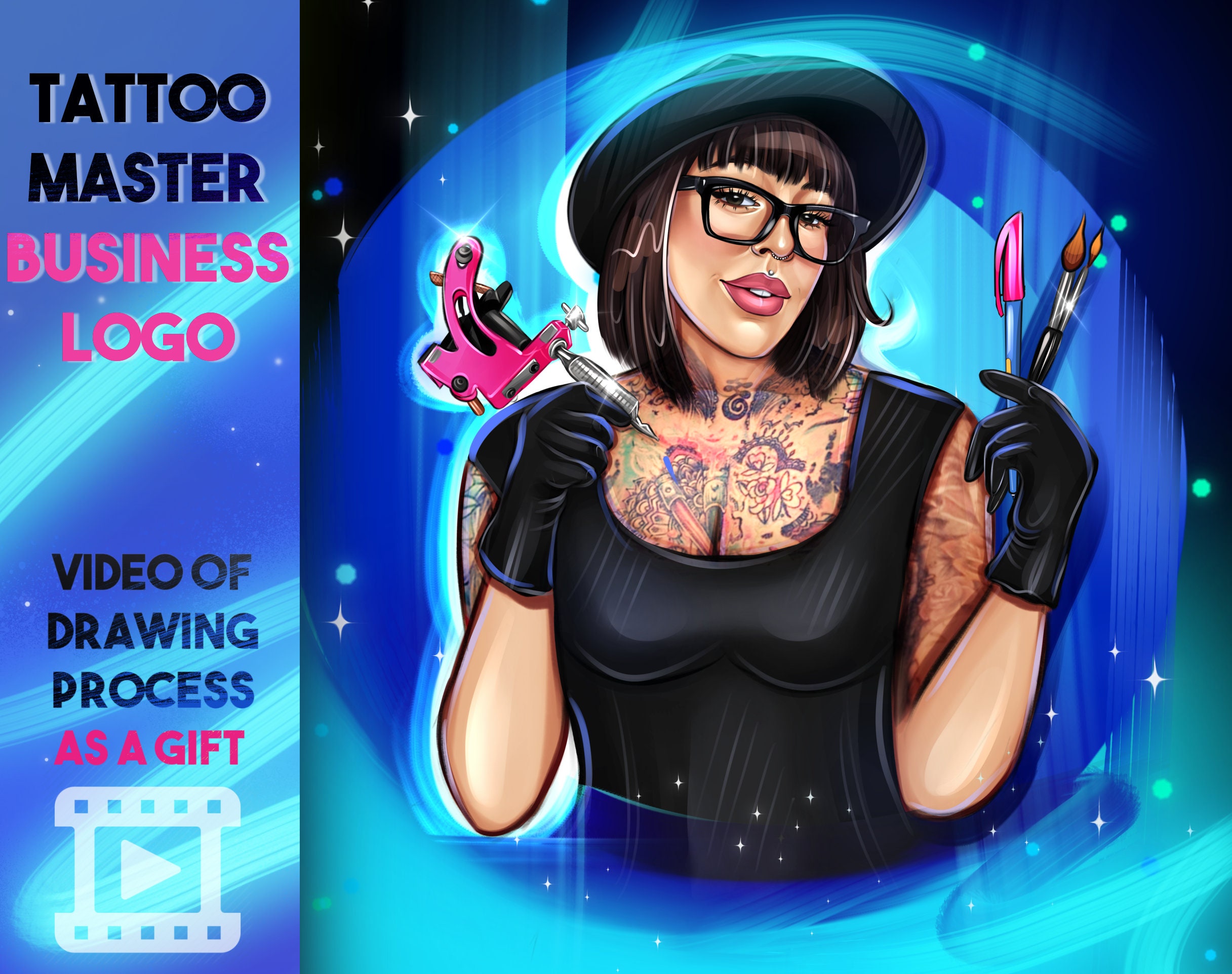 Tattoo Artist Logo Design Custom Cartoon Portrait for Your - Etsy Australia Tattoo Artist Logo Design Custom Cartoon Portrait for Your - Etsy Australia