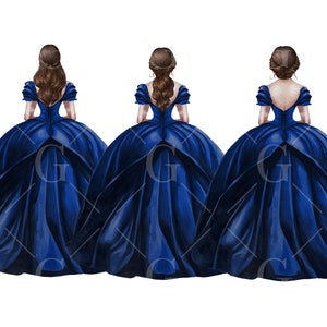 Royal Blue Princess Dress Clipart Watercolor Ball Gown Bridesmaid Dresses Quinceanera Dress Formal Fashion Red Head Etsy