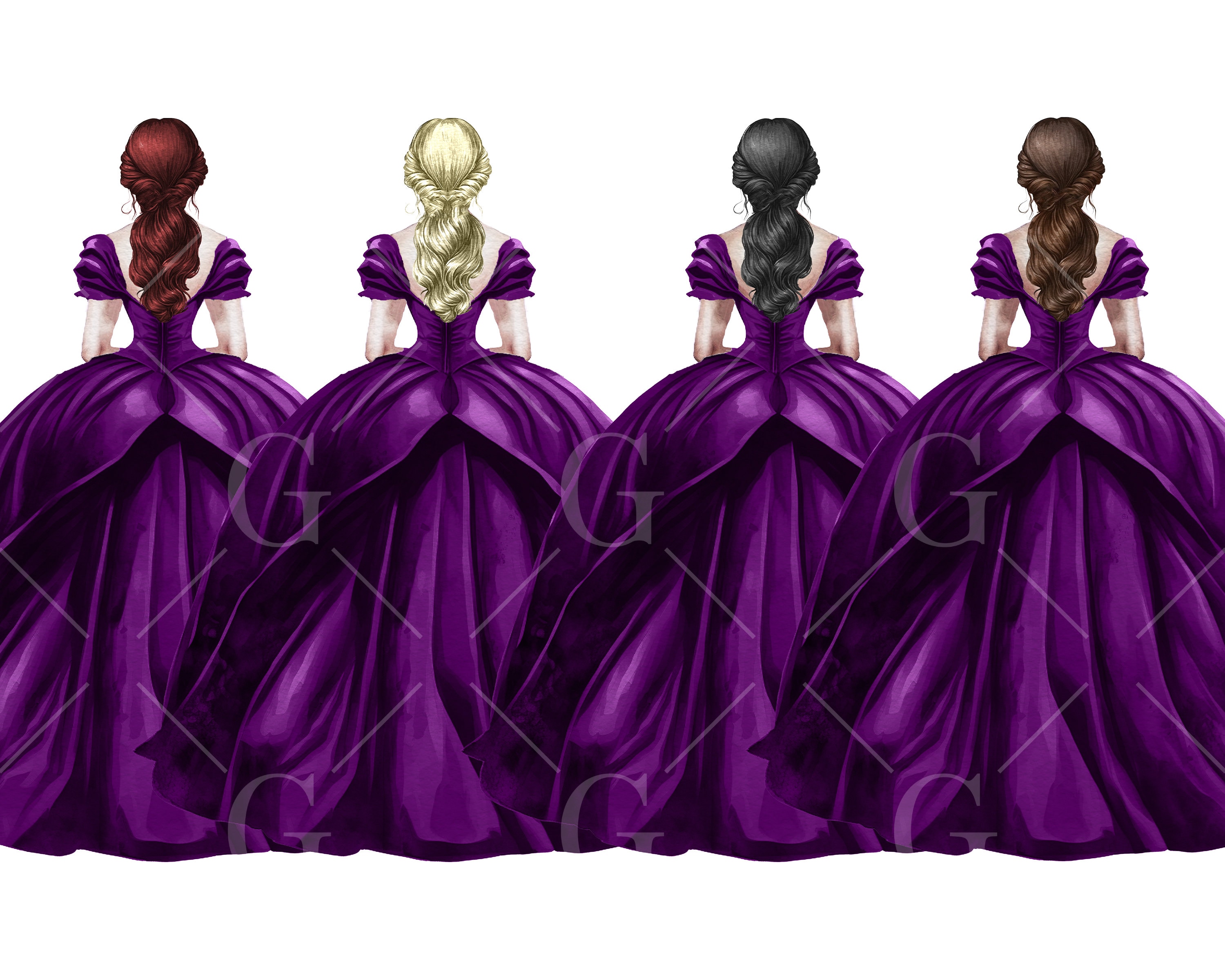 Purple Princess Dress Clipart Watercolor Ball Gown Etsy