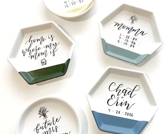 Custom Jewelry Trinket Dish Square Hexagon Round | Ceramic Ring Dish, Custom Calligraphy, Ceramic Tray, Gift, Bridesmaids Gift, Bridal Gift