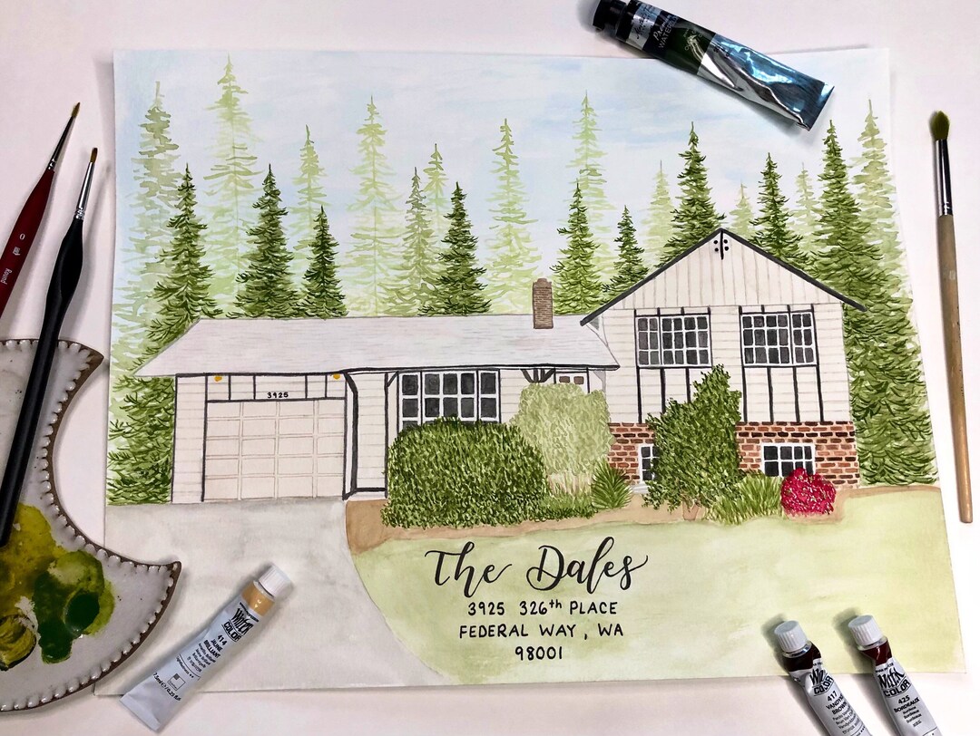 Custom Watercolor Home Portrait | House Painting, Watercolor House ...