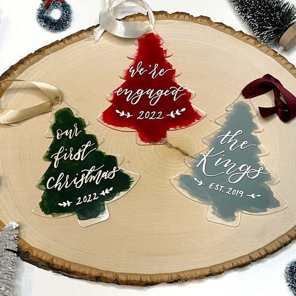 Custom Tree Shaped Ornament - Calligraphy Ornament, Personalized Ornament, Christmas Holiday Gift, Handmade Ornament, Gift