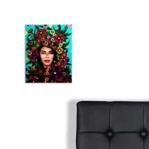 Original 8x10&quot; Framed Art Prints and 5x7&quot; prints from my Original Mexican Art Painting, Flowers, Beautiful Latina  by Mikekimart