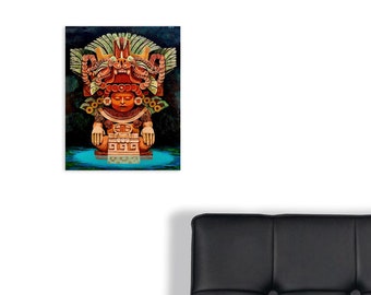 Lámina artística enmarcada de Oaxaca Azteca Maya, pintura acrílica de cenote (10x8)
